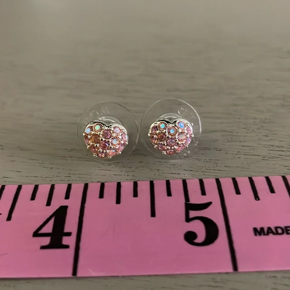Pink Crystal Heart Stud Earrings